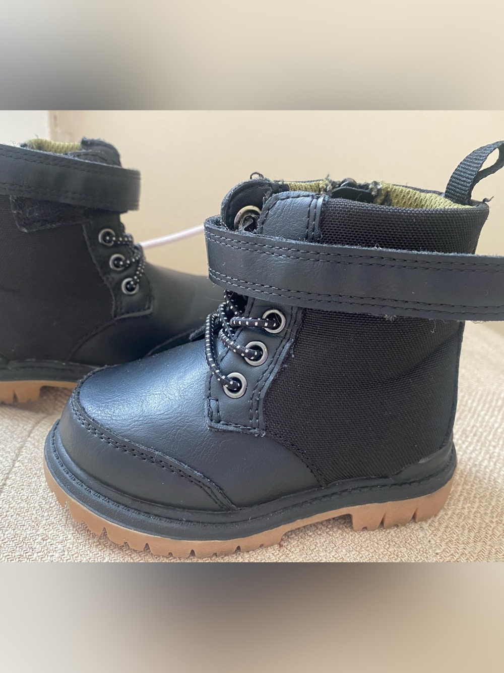 Kids Black Lace-Up Ankle Boots with Tan Sole